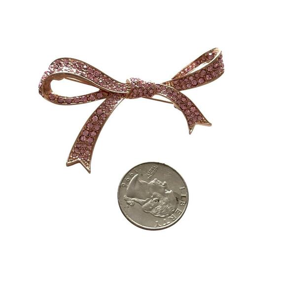 Bow Pink Rhinestone KENNETH J LANE Vintage Pin Brooch Gold - Picture 7 of 8